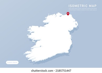 Ireland Map - World map International vector template with isometric style including shadow, white, blue color isolated on blue background for design, infographic - Vector illustration eps 10