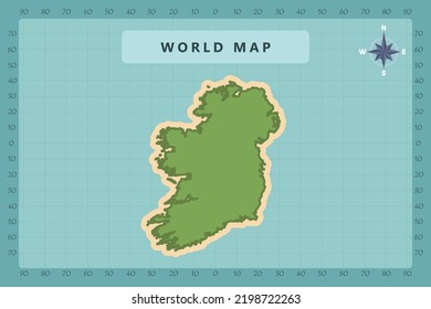 Ireland Map - World Map International vector template High detailed with green and cream color isolated on blue background including Compass Rose icon - Vector illustration eps 10