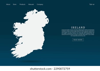 Irland Karte - Weltkarte Internationale Vektorvorlage mit 3D-weißer Farbe auf dunkelblauem und grünem Farbverlauf-Hintergrund für Website-Template-Design, Infografik - Vektorgrafik eps10