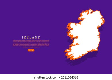Ireland map - World map vector template with isometric style including shadow, white and orange color on purple background - Vector illustration eps 10