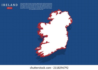 Ireland Map - World map vector template with isometric style with white and red color including shadow on Blue grid background for website, design, infographic - Vector illustration eps 10