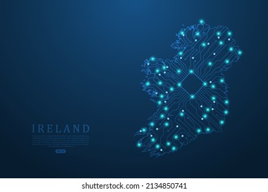 Ireland Map - World map vector template with Abstract futuristic circuit board Illustration or High-tech technology mash line and point scales on dark background - Vector illustration ep 10