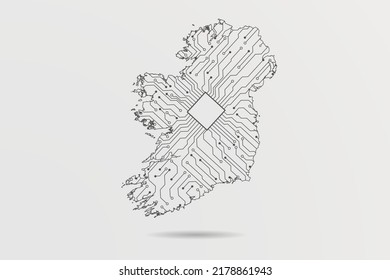 Ireland Map - World map vector template with Abstract futuristic circuit board Illustration or High-tech technology mash line and point scales on white background - Vector illustration ep 10