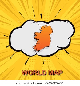 Ireland Map - World map vector template with isometric and comic art style including shadow, black and orange color on yellow background for design, infographic - Vector illustration eps 10