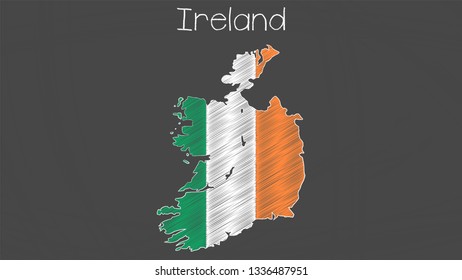 Ireland map-flag chalkboard style vector illustration. 