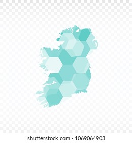 Ireland map-Polygonal map is made of colorful hexagons using the gradient method. On a plain background. Vector illustration eps 10.