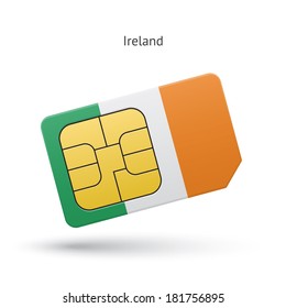 Ireland mobile phone sim card with flag. Vector illustration.