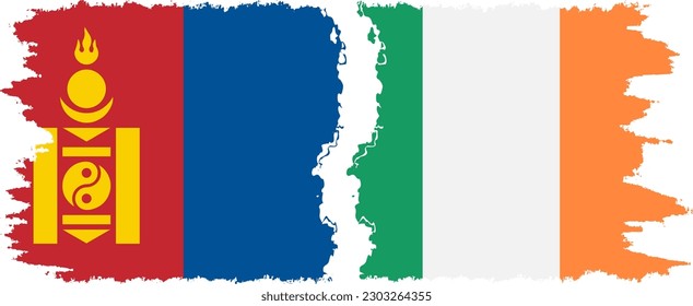 Ireland and Mongolia grunge flags connection, vector