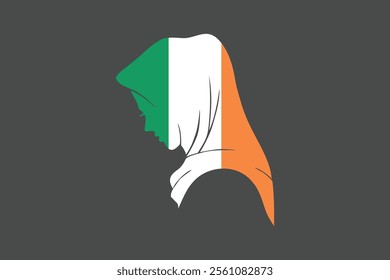 Ireland Muslim girl wearing France flag hijab, Ireland flag vector graphic, Ireland country flag is a symbol of freedom, National Ireland flag, vector illustration
