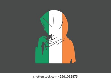 Ireland Muslim girl wearing France flag hijab, Ireland flag vector graphic, Ireland country flag is a symbol of freedom, National Ireland flag, vector illustration
