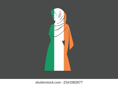 Ireland Muslim girl wearing France flag hijab, Ireland flag vector graphic, Ireland country flag is a symbol of freedom, National Ireland flag, vector illustration
