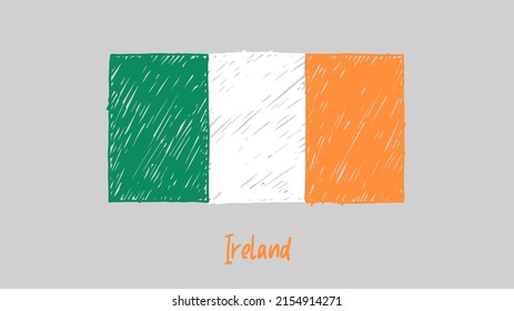 Ireland National Country Flag Marker or Pencil Sketch Illustration Vector