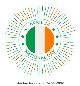 Ireland national day badge. Independence from the United Kingdom of Great Britain and Ireland. Usually celebrated on Easter Monday. Celebrated on April 24.