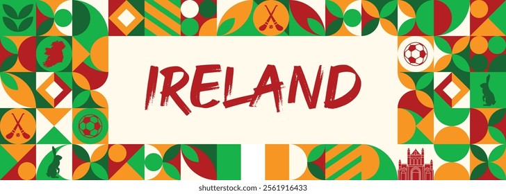 Ireland national day festive banner. Modern background for holiday celebration, greeting card, billboard, sport event backdrops. April 24th