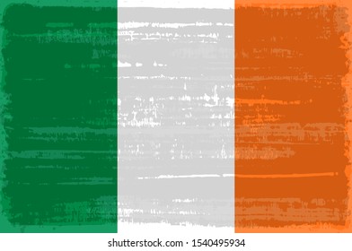 Ireland national flag isolated vector illustration. Travel map design graphic element. Europe county striped symbol. Ireland tricolor flag icon with grunge texture. Flat flag of Ireland