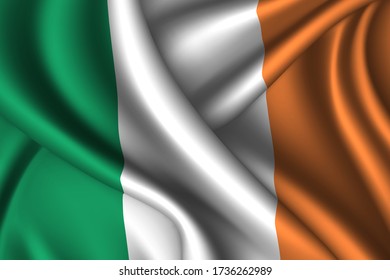 Ireland national flag of silk. Vector fabric texture