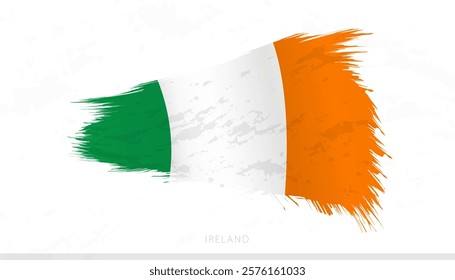 Ireland National Flag with Textured Brush Strokes. Artistic Brush Stroke Design.