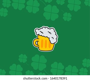 Ireland National Holiday Patrick's Day. Beer Vector Illustration. Sticker style.