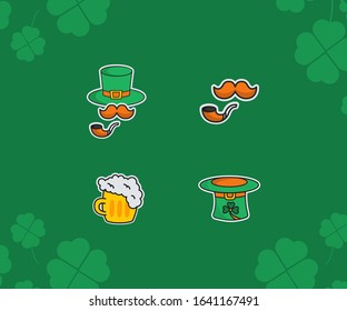 Ireland National Holiday Patrick's Day. Vector Illustration. Sticker Style