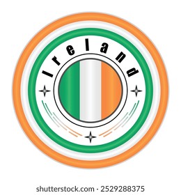 Ireland National Pride Badge Vector Art. Circular Emblem with Ireland Flag Colors Green White and Orange. Symbolizing Irish National Identity. Editable Vector EPS Available