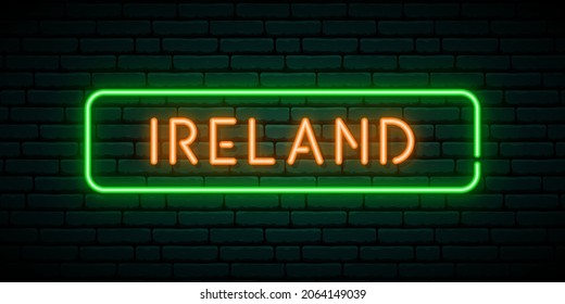 Ireland neon signboard. Glowing banner. Stock vector illustration.
