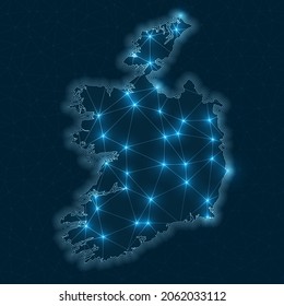 Ireland network map. Abstract geometric map of the country. Digital connections and telecommunication design. Glowing internet network. Elegant vector illustration.