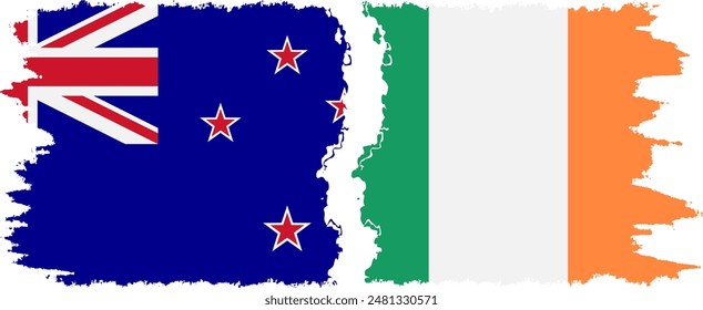 Irlanda y Nueva Zelanda grunge banderas conexión, Vector