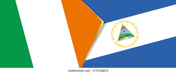 Ireland and Nicaragua flags, two vector flags symbol of relationship or confrontation.