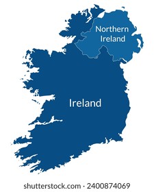 Ireland and Northern Ireland map. Map of Ireland Island Map in blue color