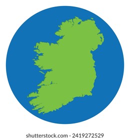 Ireland and Northern Ireland map. Map of Ireland Island Map in ggreen color in globe design with blue circle color.