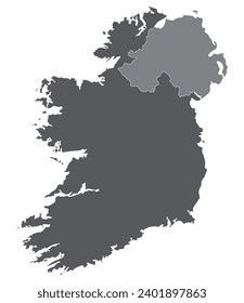 Ireland and Northern Ireland map. Map of Ireland Island Map in grey color