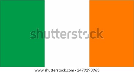 Ireland official flag vector with standard size and proportion. National flag emblem with accurate size and colors.