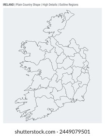 Mapa del país de Irlanda. Detalles altos. Estilo de regiones de esquema. Forma de Irlanda. Ilustración vectorial.