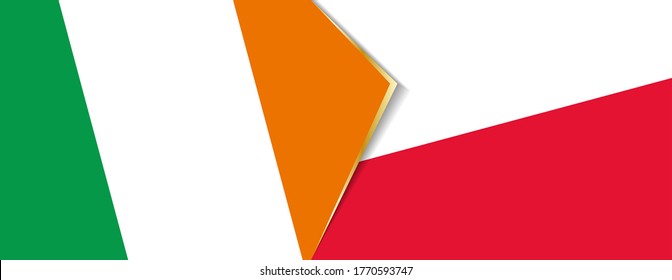 Ireland and Poland flags, two vector flags symbol of relationship or confrontation.