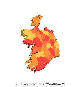 Ireland political map of administrative divisions - counties and cities. 3D map in shades of orange color.