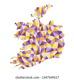 Ireland polygonal map background low poly style yellow, orange, blue, purple colors vector illustration eps

