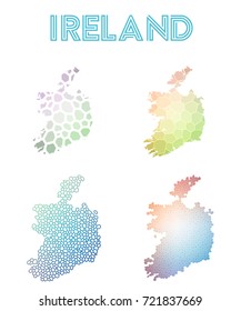 Ireland polygonal map. Mosaic style maps collection. Bright abstract tessellation, geometric, low poly, modern design. Ireland polygonal maps for infographics or presentation.