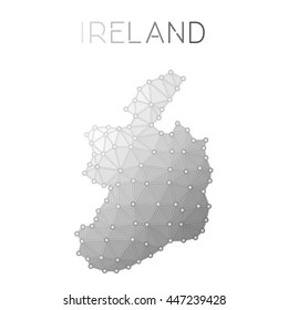 Ireland polygonal vector map. Molecular structure country map design. Network connections polygonal Ireland map in geometric style for your infographics.