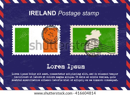 Ireland postage stamp, postage stamp, vintage stamp, air mail envelope.
