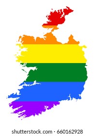 Ireland pride gay vector map with rainbow flag colors. Europe country. EU state. 