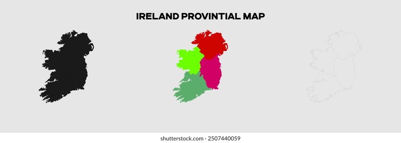 Ireland Provencial Map in colors. EPS file also in selhoutte and outlined form. Editable EPS file.