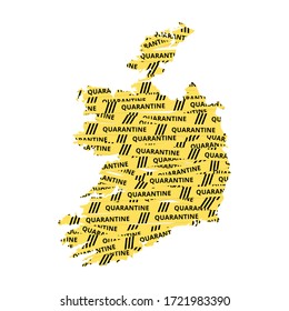 Ireland Quarantine Yellow Tape country of Europe, European map illustration, vector isolated on white background
