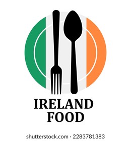 Ireland Restaurant food logo. Flag symbol with plate spoon and fork Icon Template Illustration Design