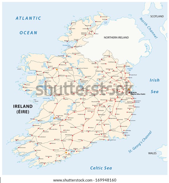 Republic Of Ireland Road Map Ireland Road Map Stock Vector (Royalty Free) 169948160 | Shutterstock