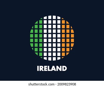 The Ireland round flag icon. Design flag with the arrangement of squares that form a circle. Flag with green, white, orange.