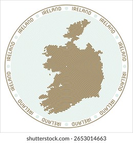Desenho do logotipo redondo da Irlanda. Forma de país de anéis. Texto irlandês em todo o país. Ilustração de vetor.