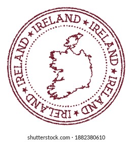 Ireland Round Rubber Stamp With Country Map. Vintage Red Passport Stamp With Circular Text And Stars, Vector Illustration.