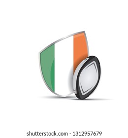 Ireland rugby shield with rugby ball