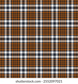 Irlanda verificação de vetor sem costura, acolhedor tecido de padrão xadrez. Palco de fundo textura tartan têxtil na paleta de cores escuras e laranja.