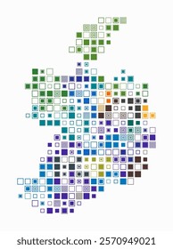 Ireland, shape of the country build of colored cells. Digital style map of the Ireland on white background. Large size square blocks. Modern vector illustration.